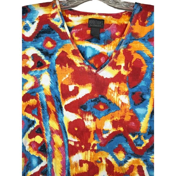 Additions by Chicos women’s top size 0/US4XS multicolor orange red blue V neck s - Picture 2 of 10